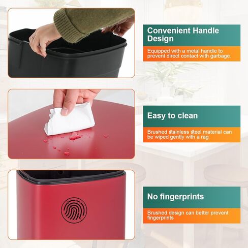 PayLessHere 13 Gallon(50L) Trash Can, Fingerprint Proof Stainless Steel Kitchen Garbage Can with Removable Inner Bucket and Hinged Lids, Pedal Rubbish Bin for Home Office,Red in Saudi Arabia