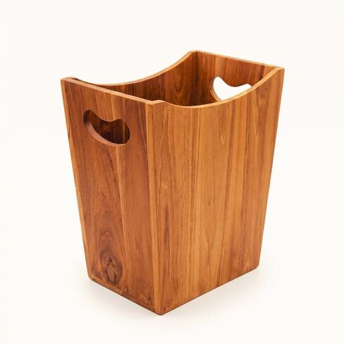 Wooden Wastebasket, Compact Trash Can for Bathroom, Teak, 2 Gallons in Kuwait