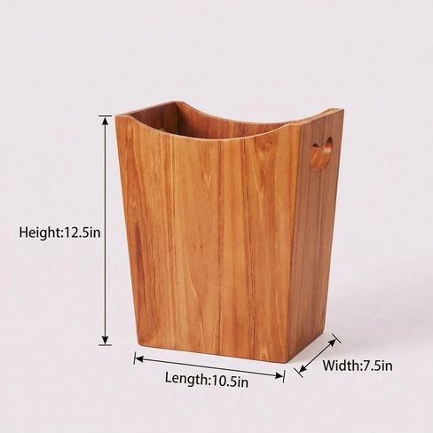 Wooden Wastebasket, Compact Trash Can for Bathroom, Teak, 2 Gallons in Kuwait