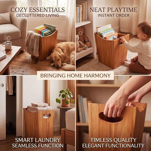 Wooden Wastebasket, Compact Trash Can for Bathroom, Teak, 2 Gallons in Kuwait