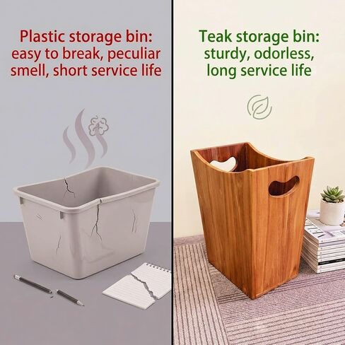 Wooden Wastebasket, Compact Trash Can for Bathroom, Teak, 2 Gallons in Kuwait
