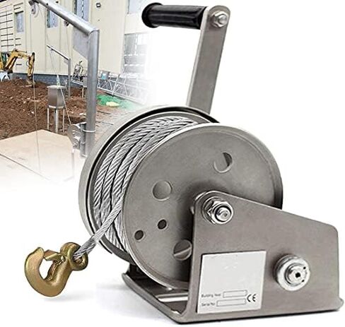 Portable Stainless Steel Hand Winch with Automatic Brake - 25M Wire Rope & Steel Hook for Easy Cargo Handling, Lifting, and Traction, Ideal for Boats & Trailers in Saudi Arabia
