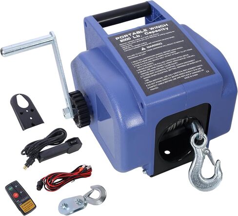 12v 2000lbs Trailer Winch,Reversible Electric Winch for Boats up to 5000 lbs,Galvanized Wire Rope,with Extra Pulley Hook,Rapid Mount,Wirelss Remote Control,Blue in Kuwait