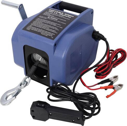 12v 2000lbs Trailer Winch,Reversible Electric Winch for Boats up to 5000 lbs,Galvanized Wire Rope,with Extra Pulley Hook,Rapid Mount,Wirelss Remote Control,Blue in Kuwait