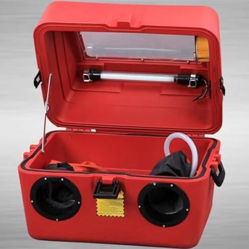 This Tabletop Pneumatic Sandblasting Booth Features a Built-in Light Strip and Filter for Rust Removal, Stain Removal, and Paint Removal. in Saudi Arabia