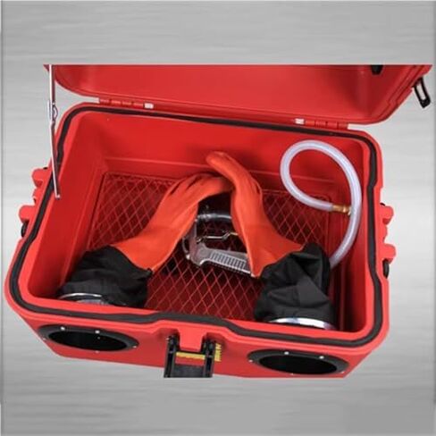 This Tabletop Pneumatic Sandblasting Booth Features a Built-in Light Strip and Filter for Rust Removal, Stain Removal, and Paint Removal. in Saudi Arabia