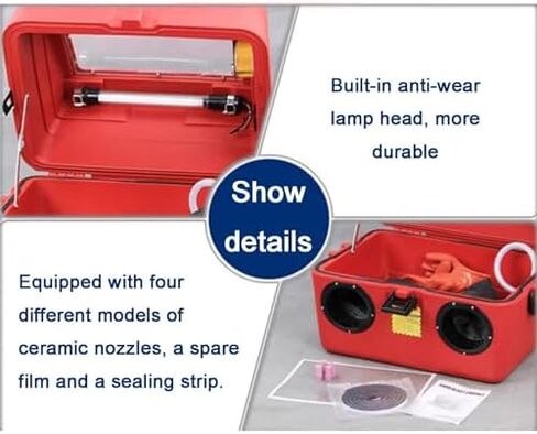 This Tabletop Pneumatic Sandblasting Booth Features a Built-in Light Strip and Filter for Rust Removal, Stain Removal, and Paint Removal. in Saudi Arabia