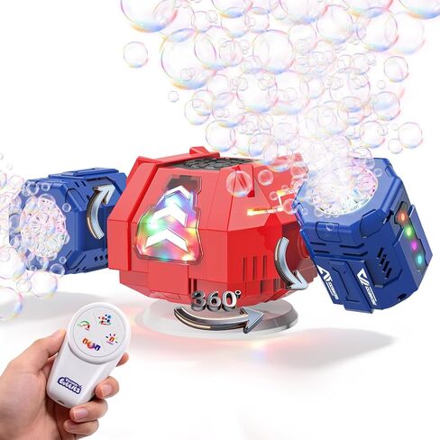 GoGonova Bubble Machine, 30000+ Bubbles/Min Rechargeable Kids Bubble Machine with Remote Control, Big Bubble Blower Maker, 360° Auto Rotation & 2 Speeds, 7-Color RGB Lights, Mecha Leader in Kuwait