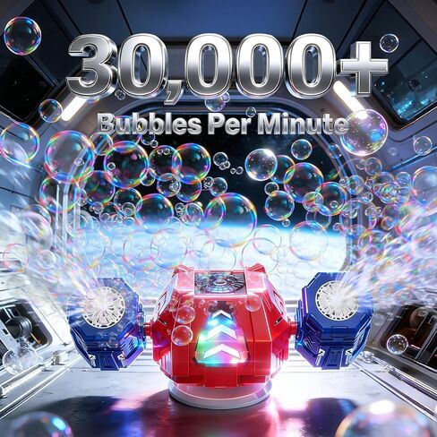 GoGonova Bubble Machine, 30000+ Bubbles/Min Rechargeable Kids Bubble Machine with Remote Control, Big Bubble Blower Maker, 360° Auto Rotation & 2 Speeds, 7-Color RGB Lights, Mecha Leader in Kuwait