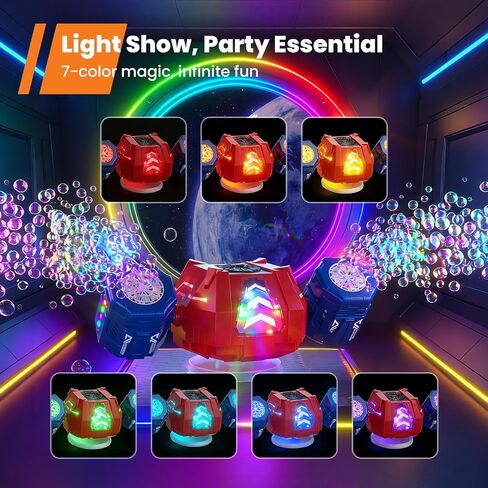 GoGonova Bubble Machine, 30000+ Bubbles/Min Rechargeable Kids Bubble Machine with Remote Control, Big Bubble Blower Maker, 360° Auto Rotation & 2 Speeds, 7-Color RGB Lights, Mecha Leader in Kuwait