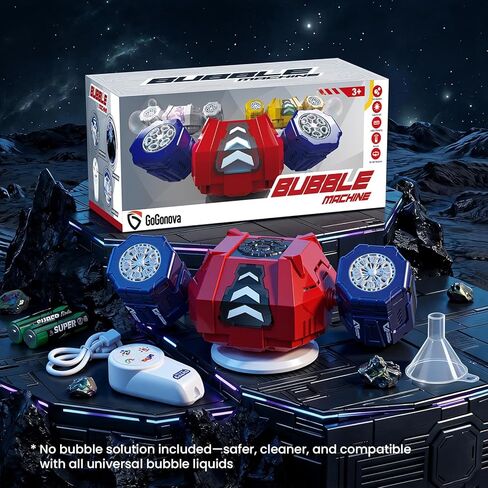 GoGonova Bubble Machine, 30000+ Bubbles/Min Rechargeable Kids Bubble Machine with Remote Control, Big Bubble Blower Maker, 360° Auto Rotation & 2 Speeds, 7-Color RGB Lights, Mecha Leader in Kuwait