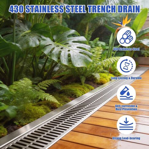 430 Stainless Steel Channel Drain 90 Degree Outdoor Durable Trench Drain for Driveway, Garage, Park, Patio in Kuwait