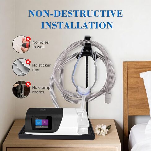 حامل خرطوم CPAP قابل للتعديل مع حصيرة واقية، إدارة أنبوب CPAP مصمم بالولايات المتحدة الأمريكية ومنظم لأغطية الرأس، حامل CPAP بجانب السرير غير قابل للتلف للخرطوم والقناع، مناسب عالمي لآلات CPAP in Kuwait