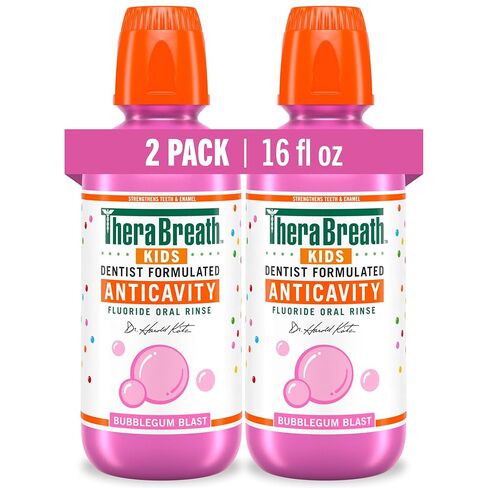 TheraBreath Kids Anticavity Fluoride Oral Rinse, Strengthens Teeth & Enamel, Alcohol Free & Dye Free, Certified Organic Bubblegum Blast Flavor, 16 Fl Oz, 2-Pack in Kuwait