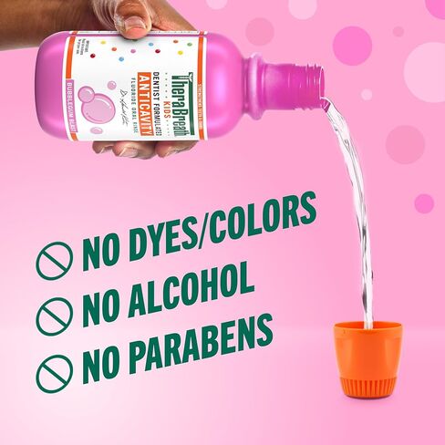 TheraBreath Kids Anticavity Fluoride Oral Rinse, Strengthens Teeth & Enamel, Alcohol Free & Dye Free, Certified Organic Bubblegum Blast Flavor, 16 Fl Oz, 2-Pack in Kuwait