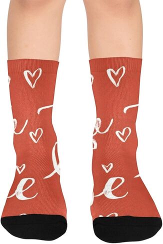 جوارب المشي لمسافات طويلة باللون الأحمر بنمط الحب النصي - جوارب شتوية حرارية سميكة دافئة للأولاد والبنات للمدرسة، والارتداء اليومي والأنشطة الخارجية in Kuwait