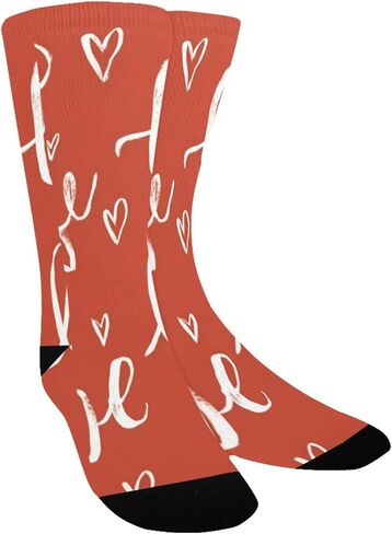 جوارب المشي لمسافات طويلة باللون الأحمر بنمط الحب النصي - جوارب شتوية حرارية سميكة دافئة للأولاد والبنات للمدرسة، والارتداء اليومي والأنشطة الخارجية in Kuwait