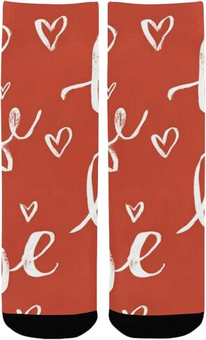 جوارب المشي لمسافات طويلة باللون الأحمر بنمط الحب النصي - جوارب شتوية حرارية سميكة دافئة للأولاد والبنات للمدرسة، والارتداء اليومي والأنشطة الخارجية in Kuwait