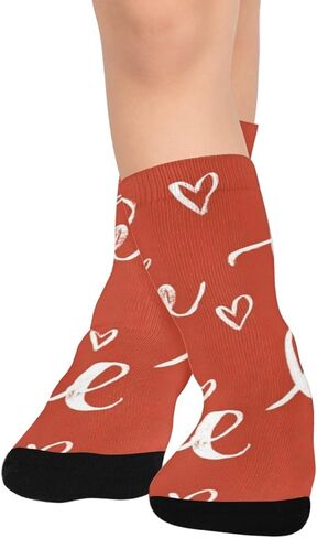 جوارب المشي لمسافات طويلة باللون الأحمر بنمط الحب النصي - جوارب شتوية حرارية سميكة دافئة للأولاد والبنات للمدرسة، والارتداء اليومي والأنشطة الخارجية in Kuwait