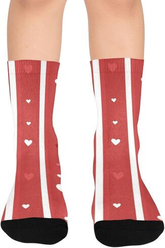 Red Heart Stripe Pattern Hiking Socks - Toddler Boys & Girls Warm Thick Thermal Winter Crew Socks for School, Daily Wear & Outdoor Activities in Saudi Arabia