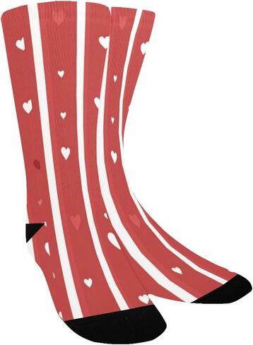 Red Heart Stripe Pattern Hiking Socks - Toddler Boys & Girls Warm Thick Thermal Winter Crew Socks for School, Daily Wear & Outdoor Activities in Saudi Arabia