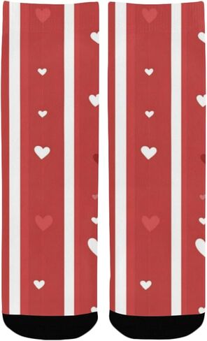 Red Heart Stripe Pattern Hiking Socks - Toddler Boys & Girls Warm Thick Thermal Winter Crew Socks for School, Daily Wear & Outdoor Activities in Saudi Arabia
