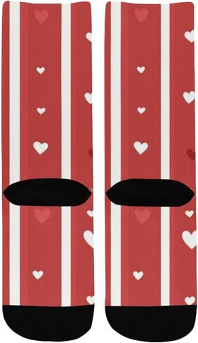 Red Heart Stripe Pattern Hiking Socks - Toddler Boys & Girls Warm Thick Thermal Winter Crew Socks for School, Daily Wear & Outdoor Activities in Saudi Arabia