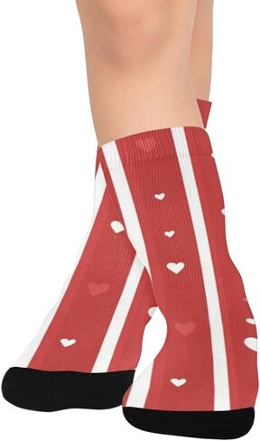Red Heart Stripe Pattern Hiking Socks - Toddler Boys & Girls Warm Thick Thermal Winter Crew Socks for School, Daily Wear & Outdoor Activities in Saudi Arabia