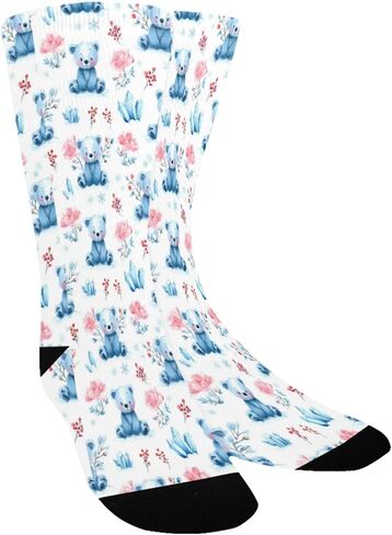 OTVEE Blue Teddy Bears With Winter Florals Hiking Socks for Kids Boys Girls, 1 Pairs Breathable Soft Cozy Crew Boot Socks for Athletic Sport Basketball Daily Wear in Kuwait