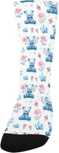 OTVEE Blue Teddy Bears With Winter Florals Hiking Socks for Kids Boys Girls, 1 Pairs Breathable Soft Cozy Crew Boot Socks for Athletic Sport Basketball Daily Wear in Kuwait