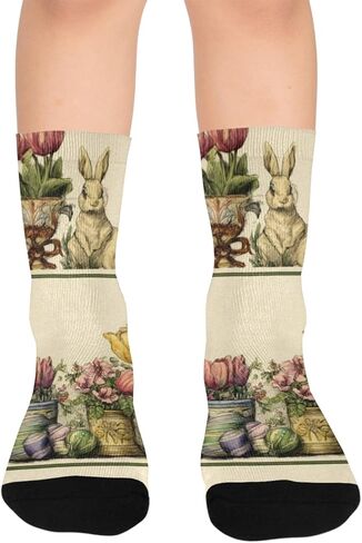Pastel Bunny Bouquet Beige Hiking Socks - Toddler Boys & Girls Warm Thick Thermal Winter Crew Socks for School, Daily Wear & Outdoor Activities in Saudi Arabia