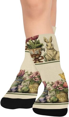 Pastel Bunny Bouquet Beige Hiking Socks - Toddler Boys & Girls Warm Thick Thermal Winter Crew Socks for School, Daily Wear & Outdoor Activities in Saudi Arabia