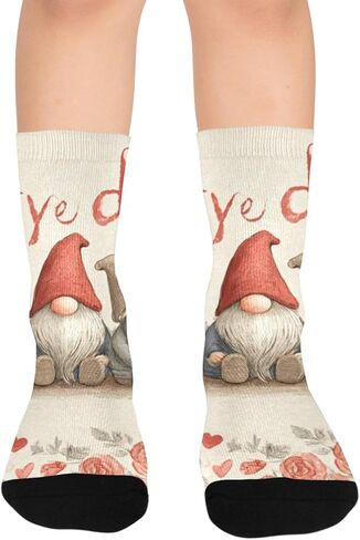 Red Rose Gnome Notes Beige Hiking Socks - Toddler Boys & Girls Warm Thick Thermal Winter Crew Socks for School, Daily Wear & Outdoor Activities in Kuwait