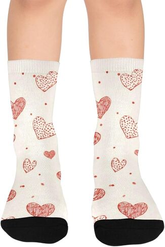 White Dot Red Heart Hiking Socks - Toddler Boys & Girls Warm Thick Thermal Winter Crew Socks for School, Daily Wear & Outdoor Activities in Saudi Arabia