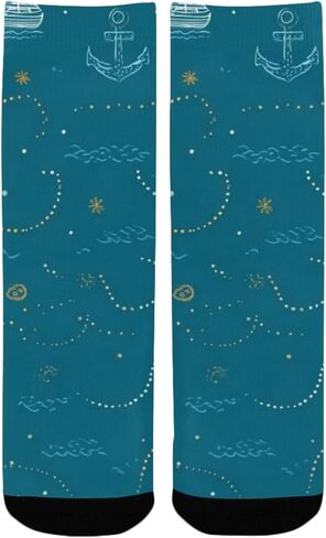 Anchor Boat Motif Blue Hiking Socks - Toddler Boys & Girls Warm Thick Thermal Winter Crew Socks for School, Daily Wear & Outdoor Activities in Saudi Arabia