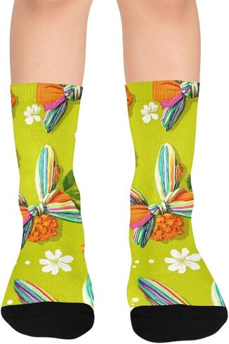 Rainbow Bunny Bow Green Hiking Socks - Toddler Boys & Girls Warm Thick Thermal Winter Crew Socks for School, Daily Wear & Outdoor Activities in Saudi Arabia