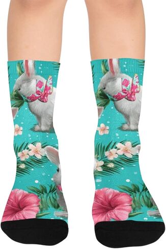 Tropical Bunny Blue Flower Hiking Socks - Toddler Boys & Girls Warm Thick Thermal Winter Crew Socks for School, Daily Wear & Outdoor Activities in Kuwait