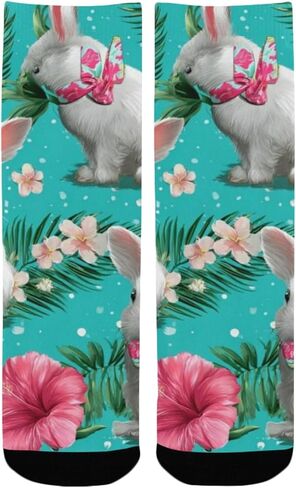Tropical Bunny Blue Flower Hiking Socks - Toddler Boys & Girls Warm Thick Thermal Winter Crew Socks for School, Daily Wear & Outdoor Activities in Kuwait