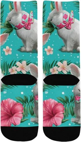 Tropical Bunny Blue Flower Hiking Socks - Toddler Boys & Girls Warm Thick Thermal Winter Crew Socks for School, Daily Wear & Outdoor Activities in Kuwait