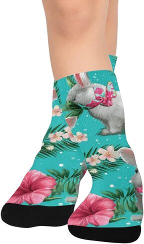 Tropical Bunny Blue Flower Hiking Socks - Toddler Boys & Girls Warm Thick Thermal Winter Crew Socks for School, Daily Wear & Outdoor Activities in Kuwait