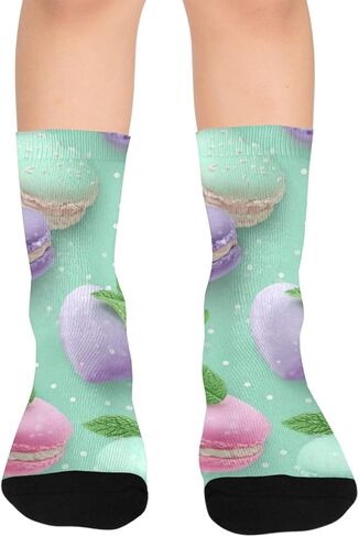 Whimsical Macaron Art Hiking Socks - Toddler Boys & Girls Warm Thick Thermal Winter Crew Socks for School, Daily Wear & Outdoor Activities in Kuwait