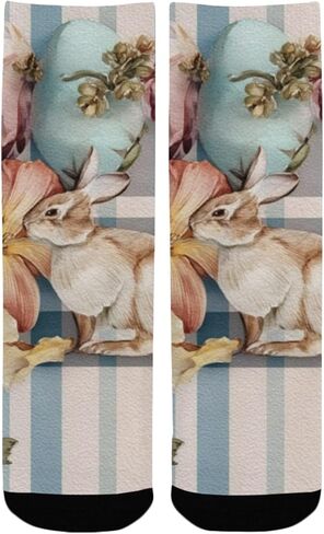 Bunny Floral Bouquet Blue Hiking Socks - Toddler Boys & Girls Warm Thick Thermal Winter Crew Socks for School, Daily Wear & Outdoor Activities in Kuwait