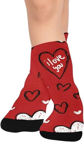 Print Red Art Hiking Socks - Toddler Boys & Girls Warm Thick Thermal Winter Crew Socks for School, Daily Wear & Outdoor Activities in Kuwait
