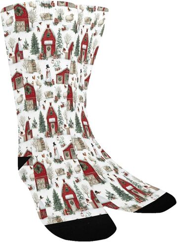 OTVEE Christmas Farm, Red Barns And Snowy Hiking Socks for Kids Boys Girls, 1 Pairs Breathable Soft Cozy Crew Boot Socks for Athletic Sport Basketball Daily Wear in Kuwait