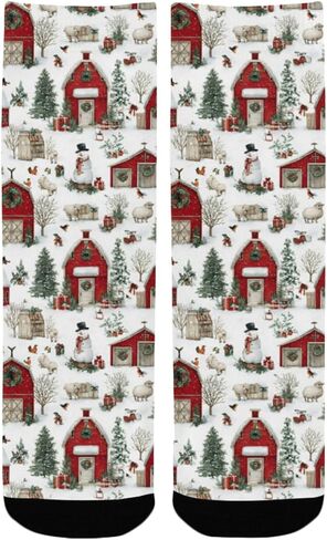 OTVEE Christmas Farm, Red Barns And Snowy Hiking Socks for Kids Boys Girls, 1 Pairs Breathable Soft Cozy Crew Boot Socks for Athletic Sport Basketball Daily Wear in Kuwait