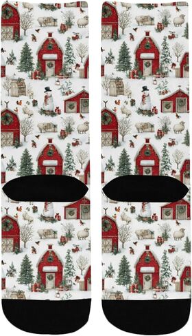 OTVEE Christmas Farm, Red Barns And Snowy Hiking Socks for Kids Boys Girls, 1 Pairs Breathable Soft Cozy Crew Boot Socks for Athletic Sport Basketball Daily Wear in Kuwait