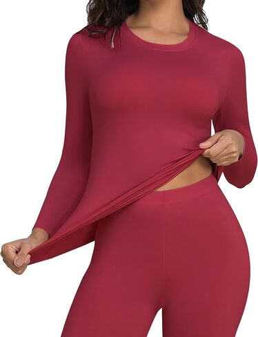 قميص حراري بأكمام طويلة للنساء من DHSO - قميص داخلي مبطن بالصوف - طبقة أساسية دافئة ناعمة للطقس البارد in Kuwait