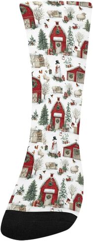 OTVEE Christmas Farm, Red Barns And Snowy Hiking Socks for Kids Boys Girls, 1 Pairs Breathable Soft Cozy Crew Boot Socks for Athletic Sport Basketball Daily Wear in Kuwait