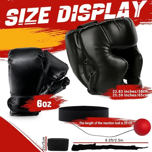 مجموعة معدات الملاكمة المكونة من 7 قطع تتضمن غطاء رأس للملاكمة وقفازات ملاكمة ووسادات يد داعمة وواقيات للفم ممتصة للصدمات وكرة عاكسة. يمكن لشخص واحد أيضًا استخدامه لتدريب الملاكمة الخاص به in Kuwait