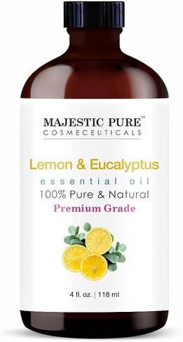 Majestic Pure Lemon Eucalyptus Essential Oil 4 Fl Oz - Fresh Citrus Scent for Diffuser, Home & Cleaning - Crisp, Uplifting Fragrance - Pure & Blend-Friendly Essential Oil in Saudi Arabia